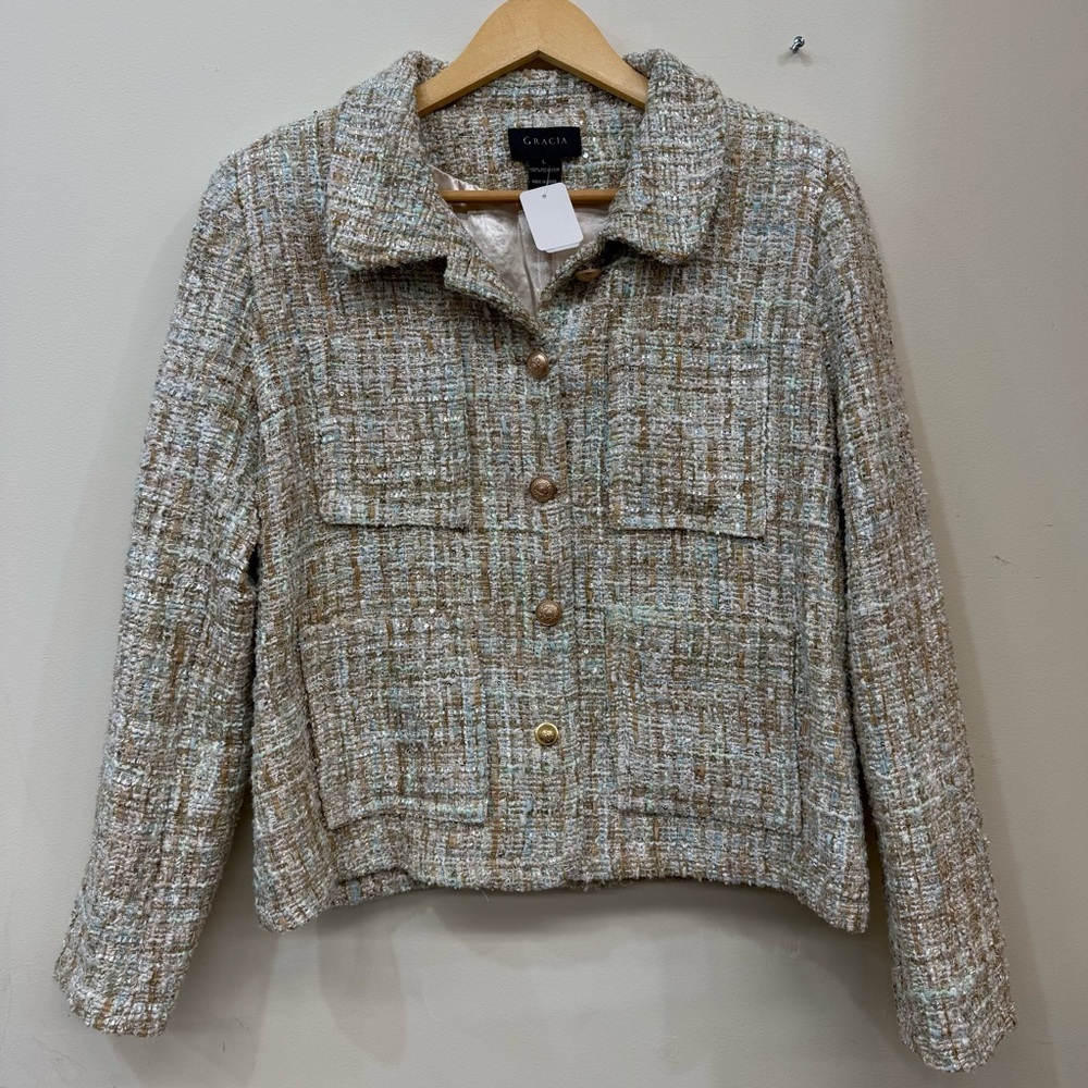 Vintage Garcia Tweed Blazer with Gold Toned Buttons Size Large